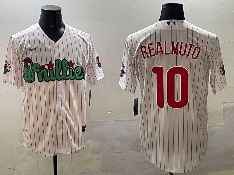 Men Philadelphia Phillies #10 Realmuto White Stripe Three generations Joint Name Game 2025 Nike MLB Jersey style 1->philadelphia phillies->MLB Jersey